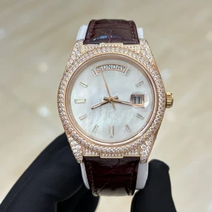 New High-quality Business Casual White Round Dial Men's Mechanical Watch Top-grade Natural Zircon 40mm Diameter Automatic Watch