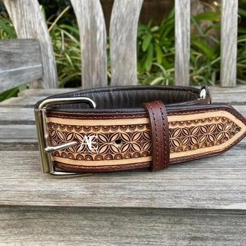 New Genuine Hand Tooled Leather Floral Pattern Handmade Dog Collar For ...