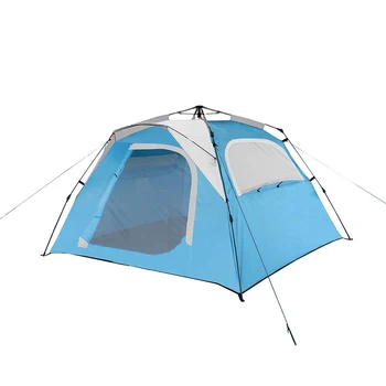 Blue Grey 3-4 Person Family Tent One Bedroom One Living Room Waterproof Fiberglass Frame Outdoor Camping Shelter