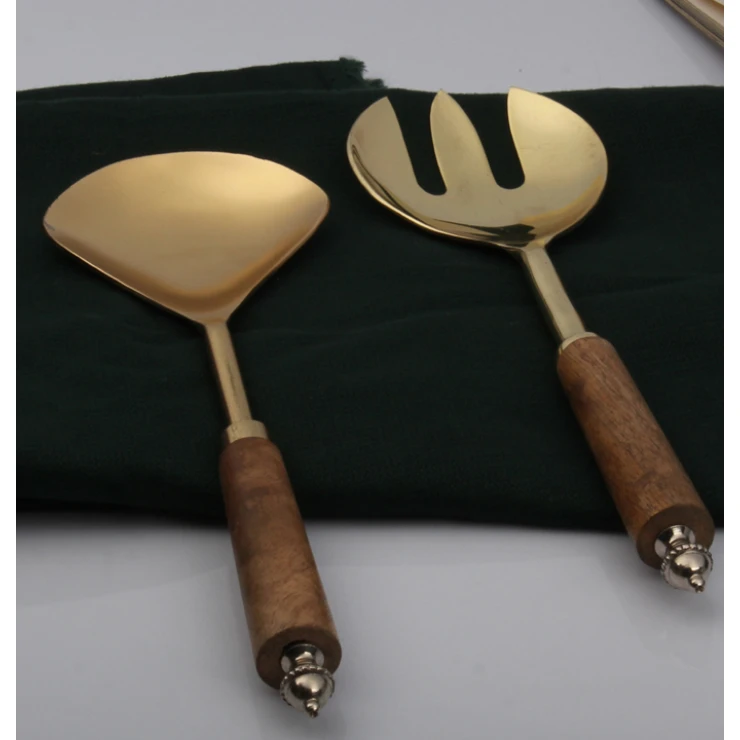 Ss Salad Server Spoon & Fork Set With Designer Handle Premium Quality
