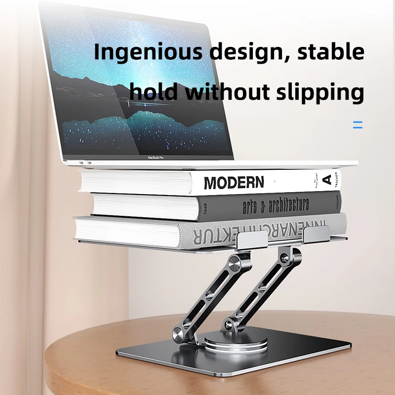 Aluminium Adjustable Laptop Stand With 360 Rotating Base Computer Stand For Laptop Ergonomic Foldable Laptop Riser Gray Silver
