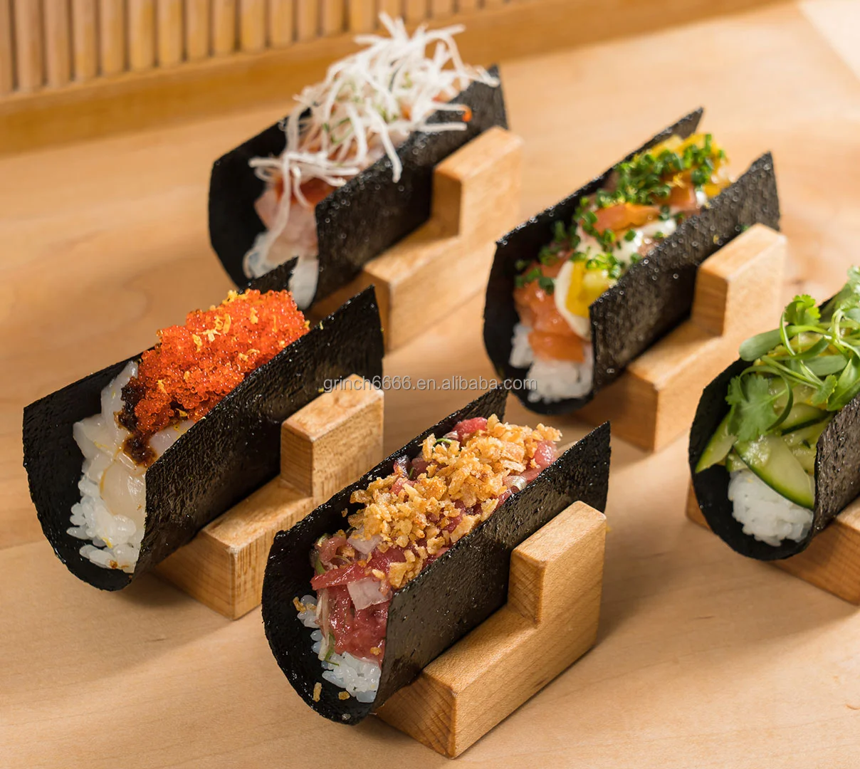 IMIKEYA 3 Pcs Wooden Sushi Tacos Rack