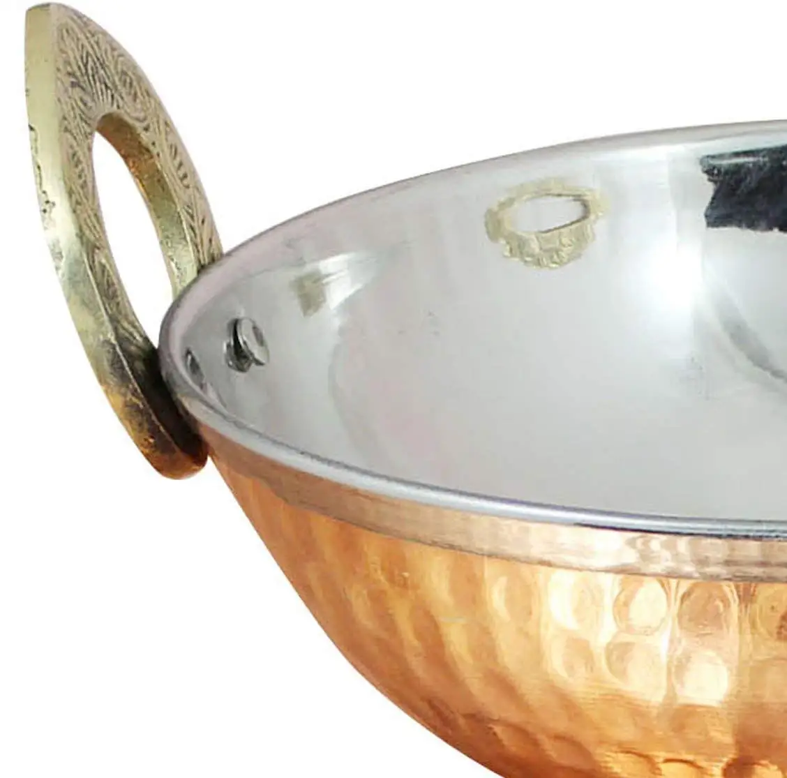 Copper Stainless Steel Kadai Cooking Serving Karahi Wok Bowls Hammered  Finish 6