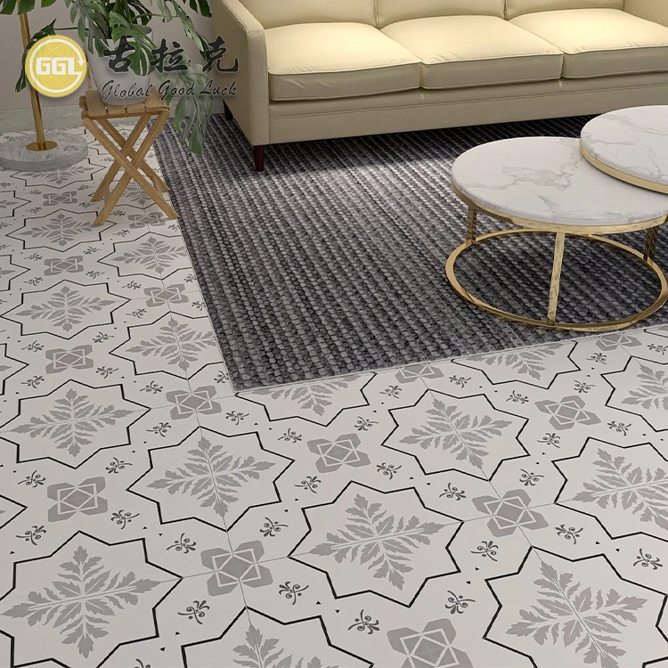 Black and White Flower Pattern 300*300 Porcelain Floor Tile for Indoor and Outdoor