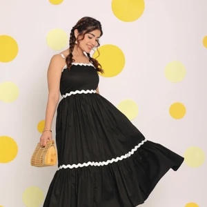 Black Cotton Midi Dress Summer Dress Fitted at Burst Dress Cotton Western Pattern Corset Fitted Midi at Available Big Size