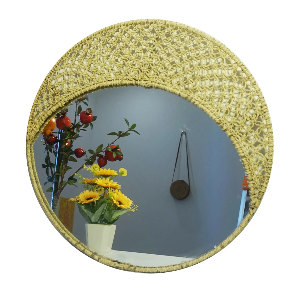 Handicrafts Decorative Wicker Mirror Handmade Rattan Wall Art Home