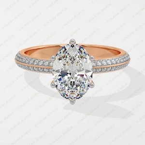 IGI Certified 14Kt Rose Gold Moissanite Diamond Solitaire Ring Ethnically Inspired Oval Cut Claw Setting Engagement Party