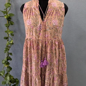 Women's Cotton Linen Dress with Hand Block Print Maxi Length Solid Pattern Summer/Spring Style Maxi Dress For Women