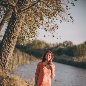 Summer Orange Linen Maxi Dress Plus Size Natural Waistline Woven Plain Dyed Anti-Static Casual Wear