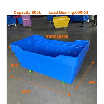 900L Durable Blue FRP Plastic Laundry Trolley  Cart Commercial Cargo & Storage Equipment for Laundry