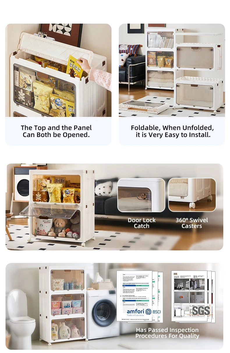 product wanuo  large capacity transparent foldable storage bins multi purpose foldable storage cabinet with wheels-3