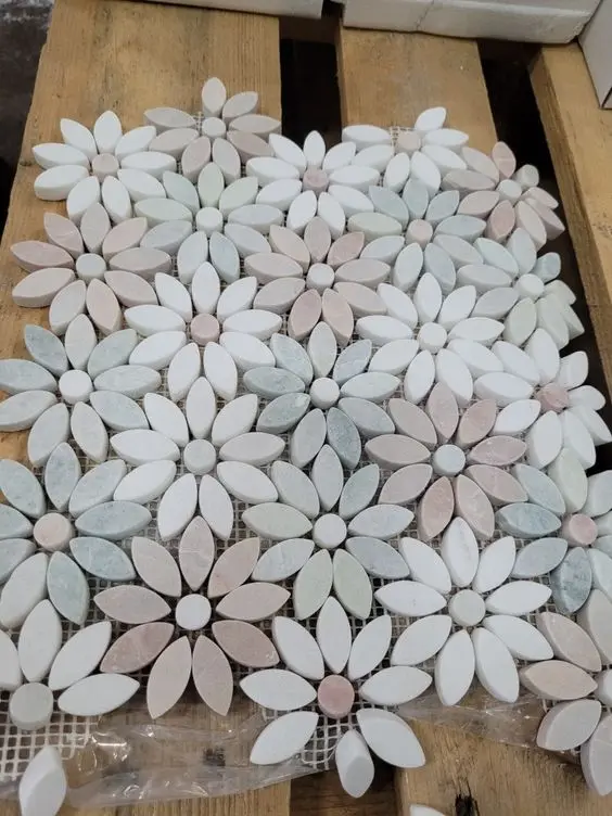 Daisy Field Flower Pattern Waterjet Tiles for Decorative Wall Mosaics