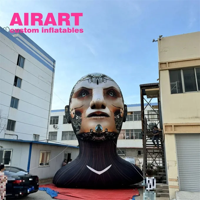 Simulation Inflatable AI Girl Model,lifelike Giant Inflatable Robot Woman Character Head for Music Festival square Display