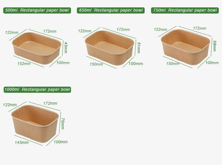 Biodegradable Customizable Food Packaging Bowl Rectangular Kraft Paper ...