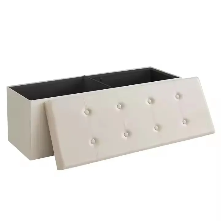 Folding Storage Ottoman Bench Custom Rectangular Black PU Leather Bedroom Modern Design Caishi High-quality Customizable factory