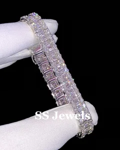 Luxury Baguette Cut Moissanite Rhodium Plated 925 Silver Custom Tennis Bracelet with Claw Setting for Men Women Gift