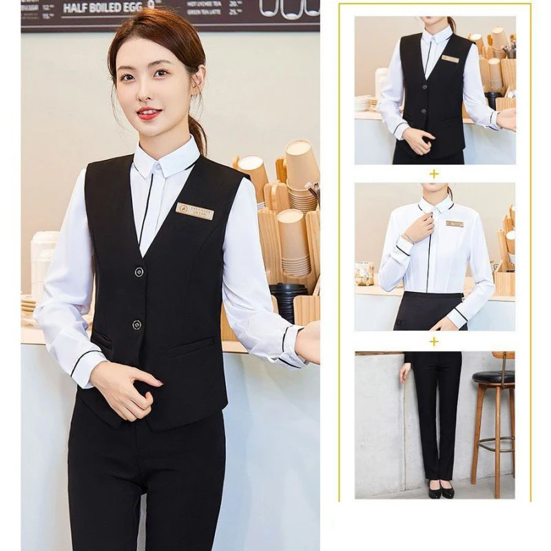 Hotel Uniform Front Office Reception Receptionist Lobby Long Sleeved Top Shirt Vest Pants Unisex Hotel Uniform