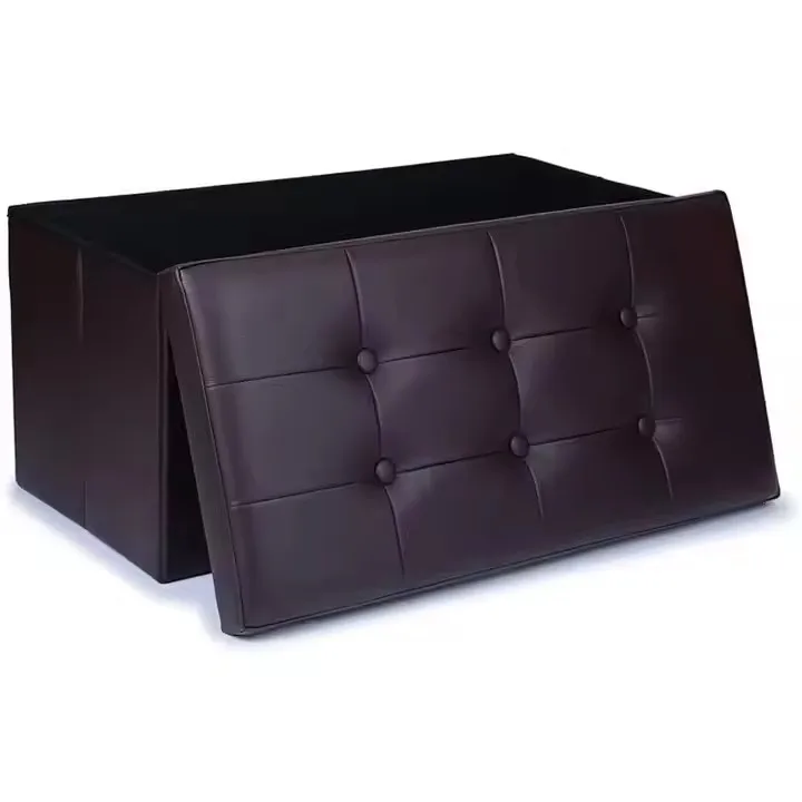 Folding Storage Ottoman Bench Custom Rectangular Black PU Leather Bedroom Modern Design Caishi High-quality Customizable details