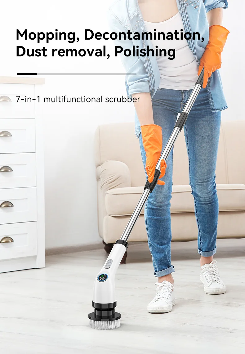 2024 A12 New Cordless Voice Prompt 2500mAh Cordless Electric Spin Scrubber Electric Brush For Cleaning