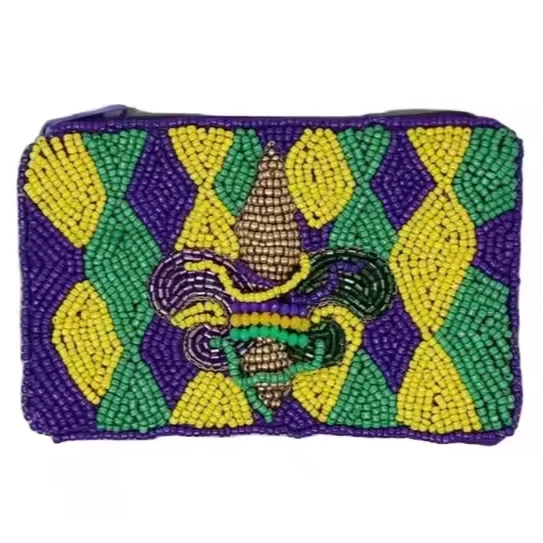 Mardi Gras Alligator Sequin Pearl Ball Seed Beaded Mini Pouch Bag main image 1