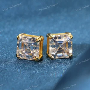 Trendy Asscher Cut Solitaire Stud Earrings VVS Moissanite Gold Plated Earring Sterling Silver Daily Wear Delicate Stud For Women