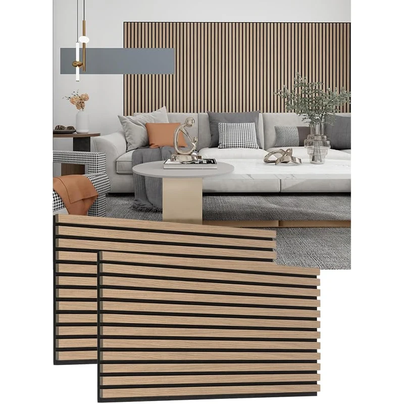 Modern Luxury 3D Acoustic Wood Veneer Slat Panels Natural Walnut Sound Absorbing Decorative Slat Wall Panel for Living & Bedroom