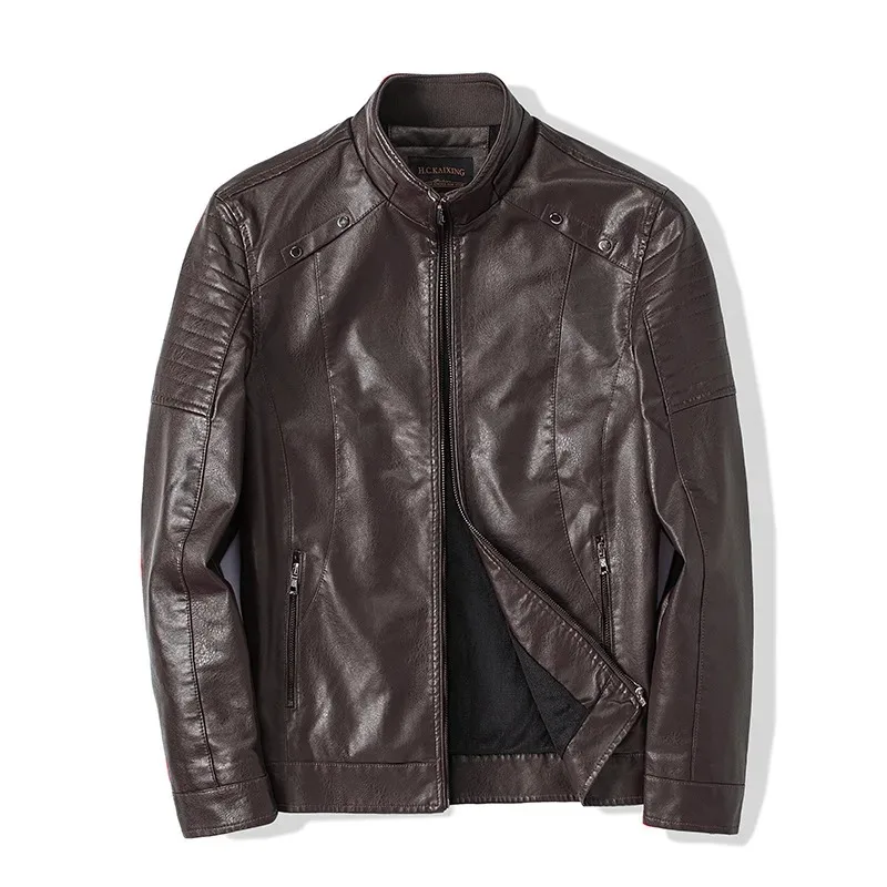 2025 Men's Stand Collar PU Leather Jacket - Winter Thermal