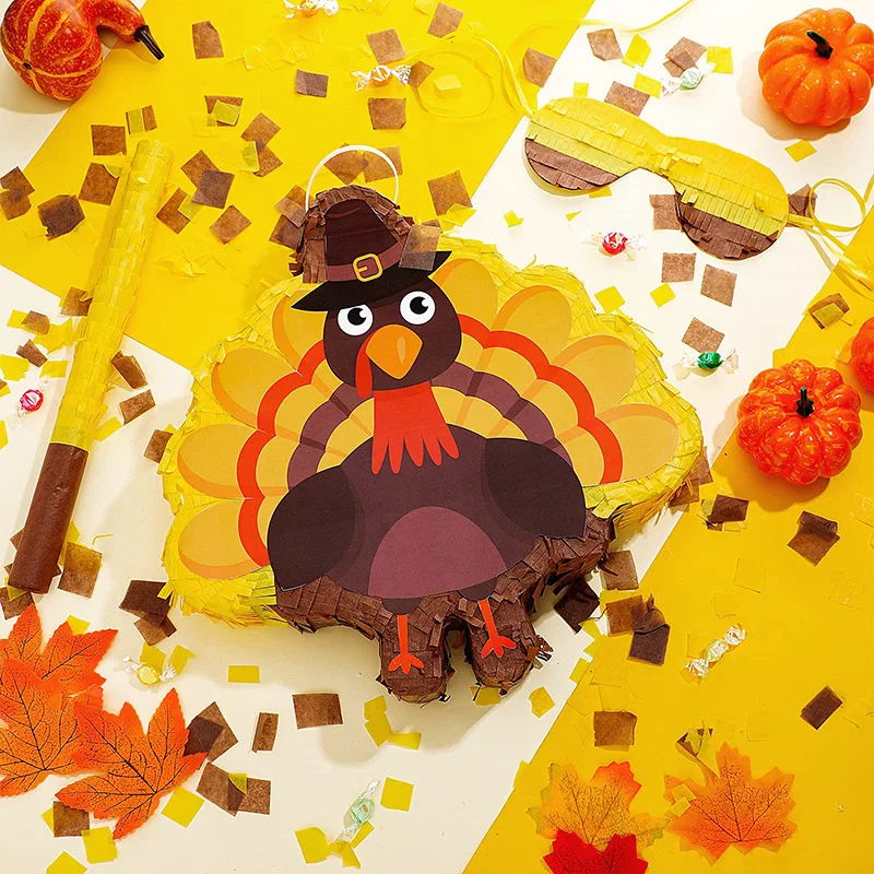 Thanksgiving Day Pinata with Blindfold Bat and Confetti for Thanksgiving Turkey Theme Parties Carnival Decoration