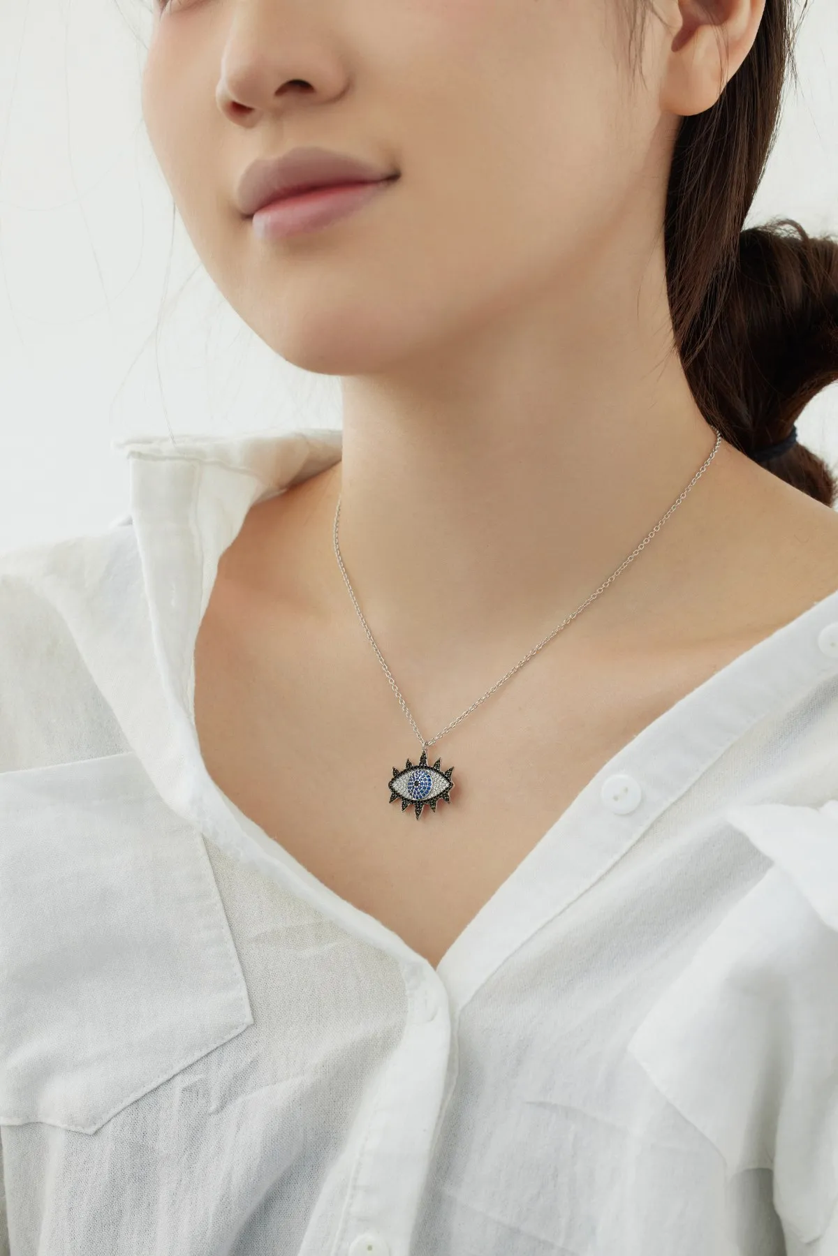 KAKODIY 925 Sterling Silver Lucky Black Blue Evil Eye Charm Necklace Cubic Zirconia Wedding Necklace Women's Jewelry Gift detail 3