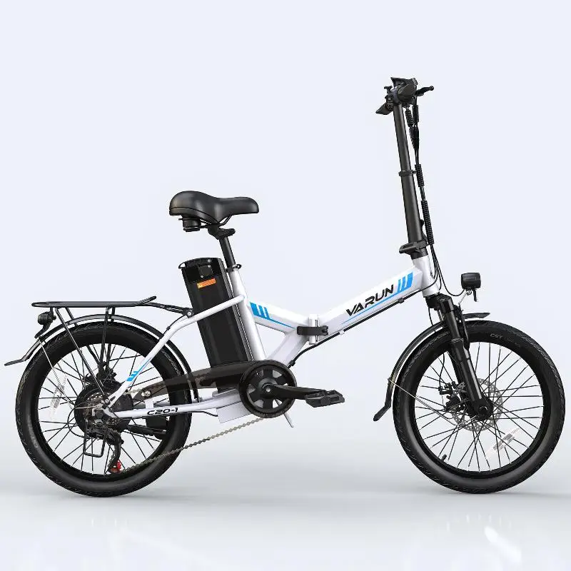 VARUN C20 Blaze Foldable Electric City Bike 350W Motor Power 7 Speeds Integrated 36V/48V Lithium Battery Steel Frame White Color