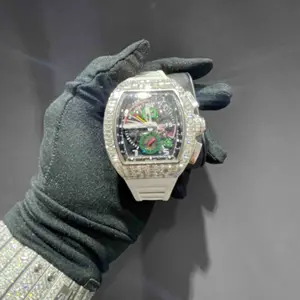 Luxury Square Yellow Gold VVS Skeleton Moissanite Quartz Movement Watch | Iced Out Business Presidential | Diamond Tester