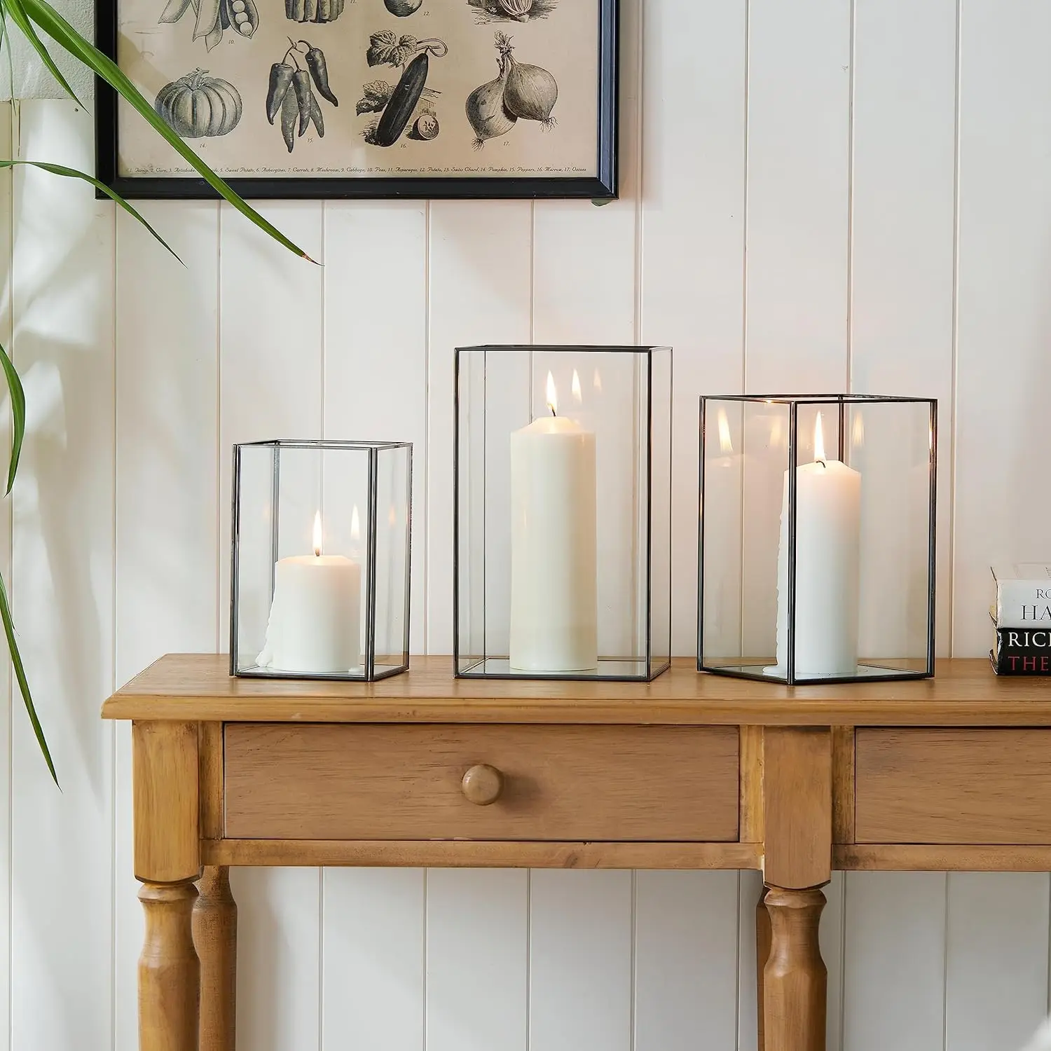 Modern Square Hurricanes Candle Holders Set 3 Pieces Transparent Glass Metal Black Border Eco-Friendly Easter Handmade Home