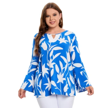 Customized Fashionable Women's Clothing Long Bell Sleeve Flora Blouses OEM Manufacturer