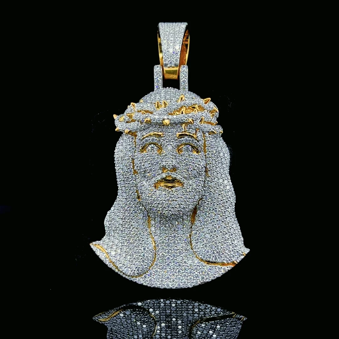 Jesus Pendant 10k / 14k Yellow Gold Pendant Vvs Moissanite Diamond