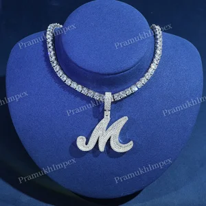 Fashion Fine M Initial Letter Hip Hop Customized Moissanite Pendant Custom Rapper Jewelry Party Occasion