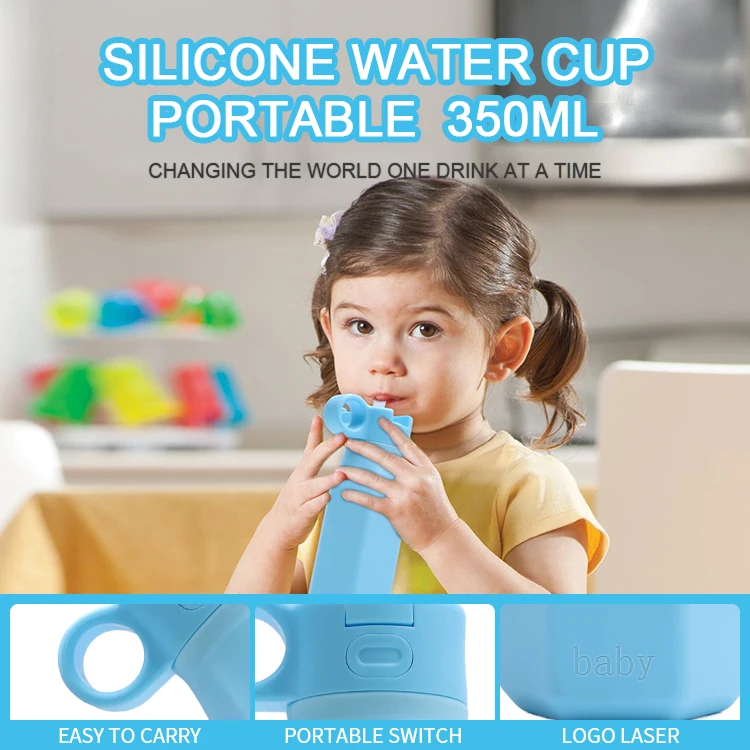 Custom Portable School Silicon Kids Water Bottle Bpa Free Silicone Cute ...