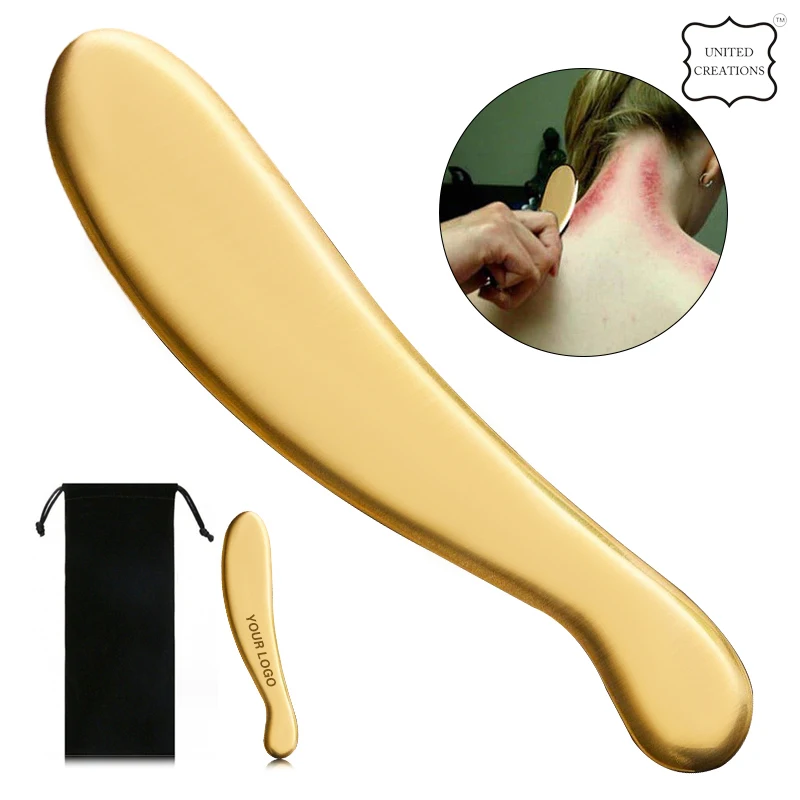 Copper Scraping Board Golden Metal Guasha Massager Drainage Body Skin Firm Shaping Brass Kansa Facial Care Gua Sha Tool
