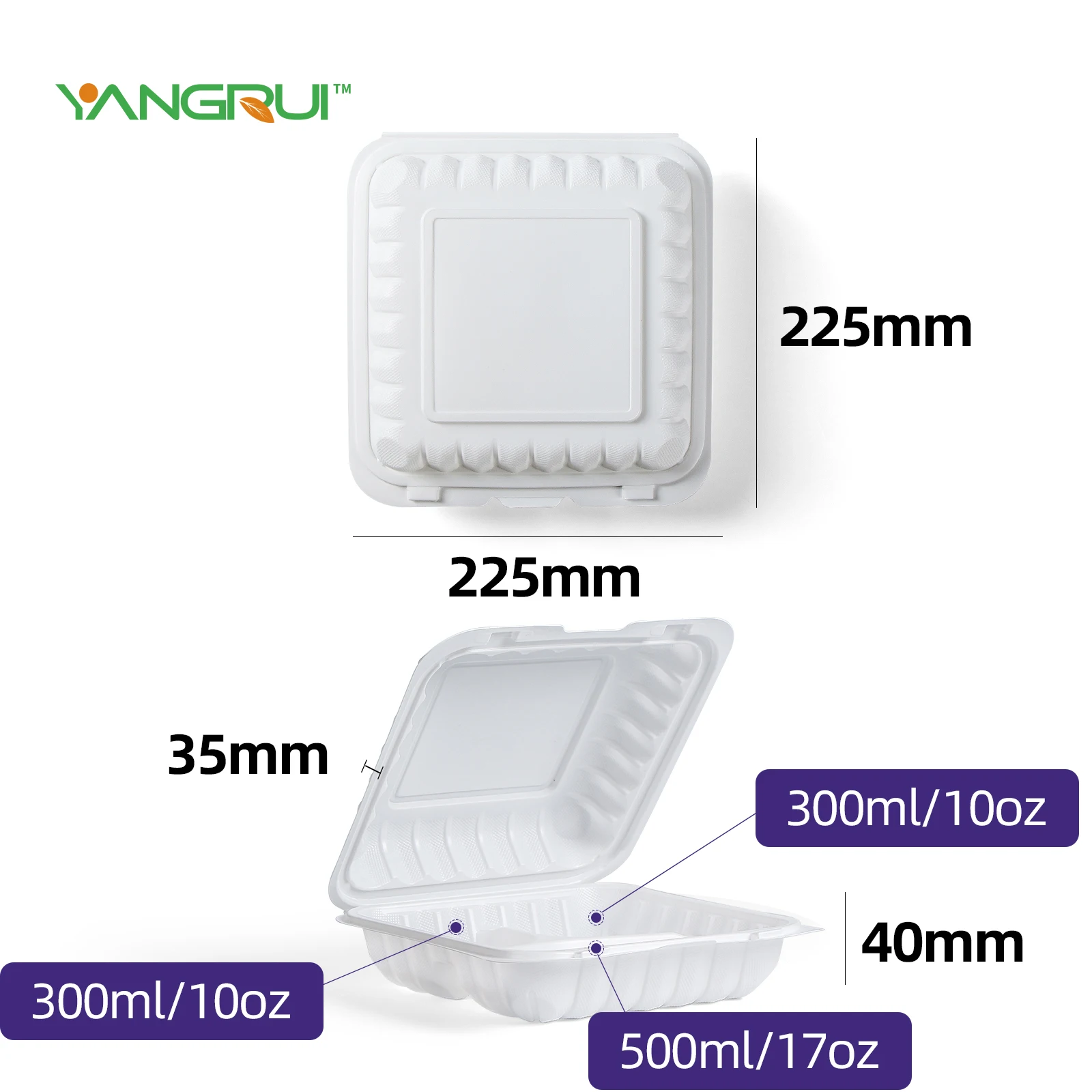 8x8" Ecofriendly Clamshell To Go Boxes Disposable Mfpp