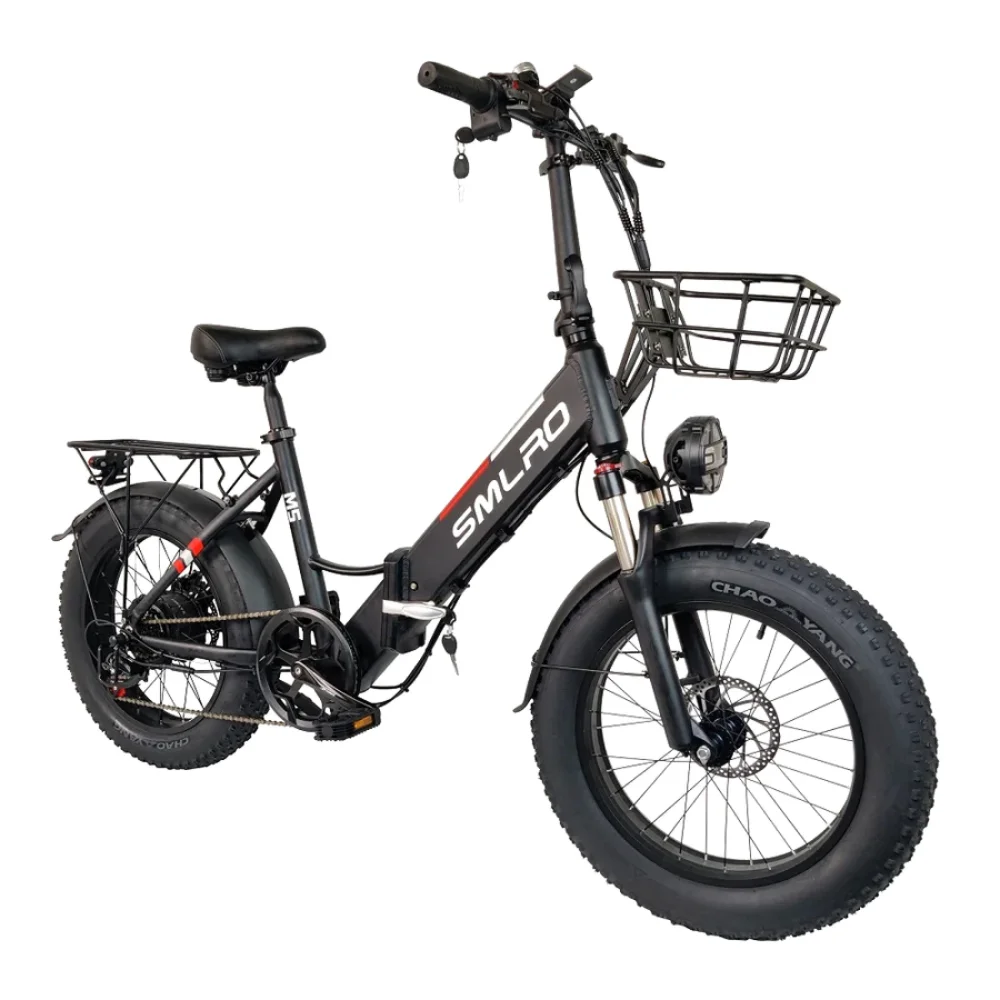 SMLRO M5 Fat-tire Folding Mountain Adult Electric Bike  with Front Basket