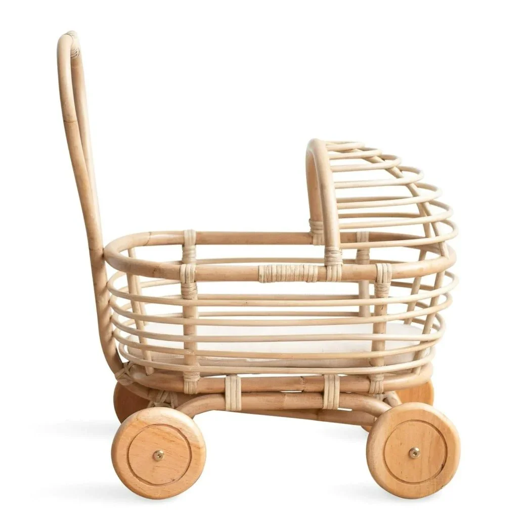 Pram Material Rattan Mini Pram - Modern Strolley for Dolls & Toys