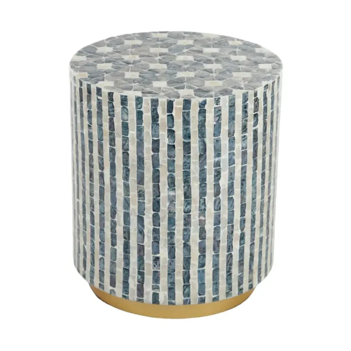Handcrafted Round Mother of Pearl Stool - Luxury Side Table