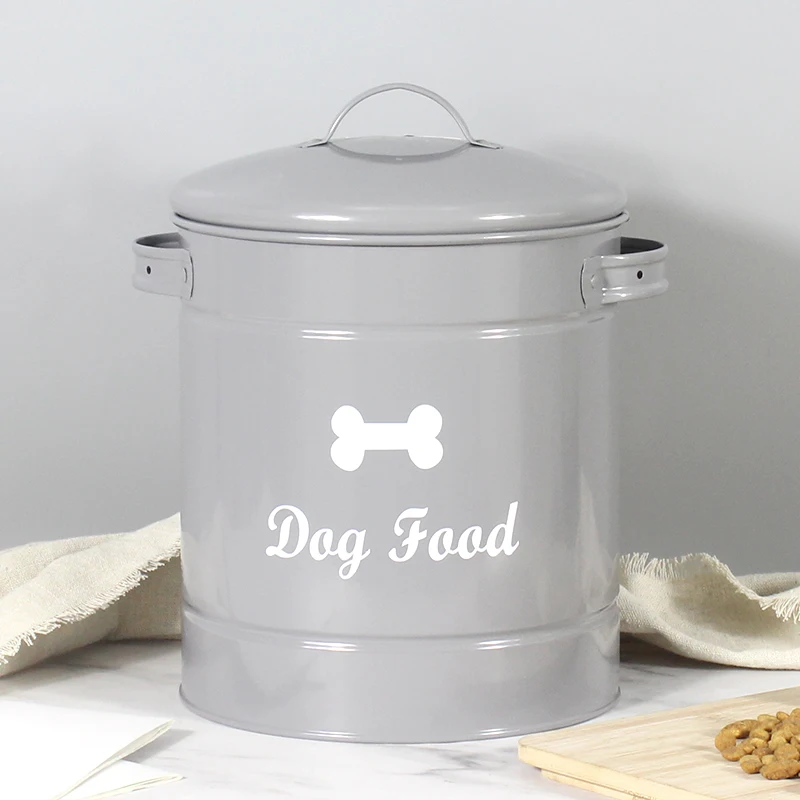 Factory Direct Sale Galvanized Iron Airtight Cat Food Storage Container Support Custom Waterproof Round Metal Dog Food Storage