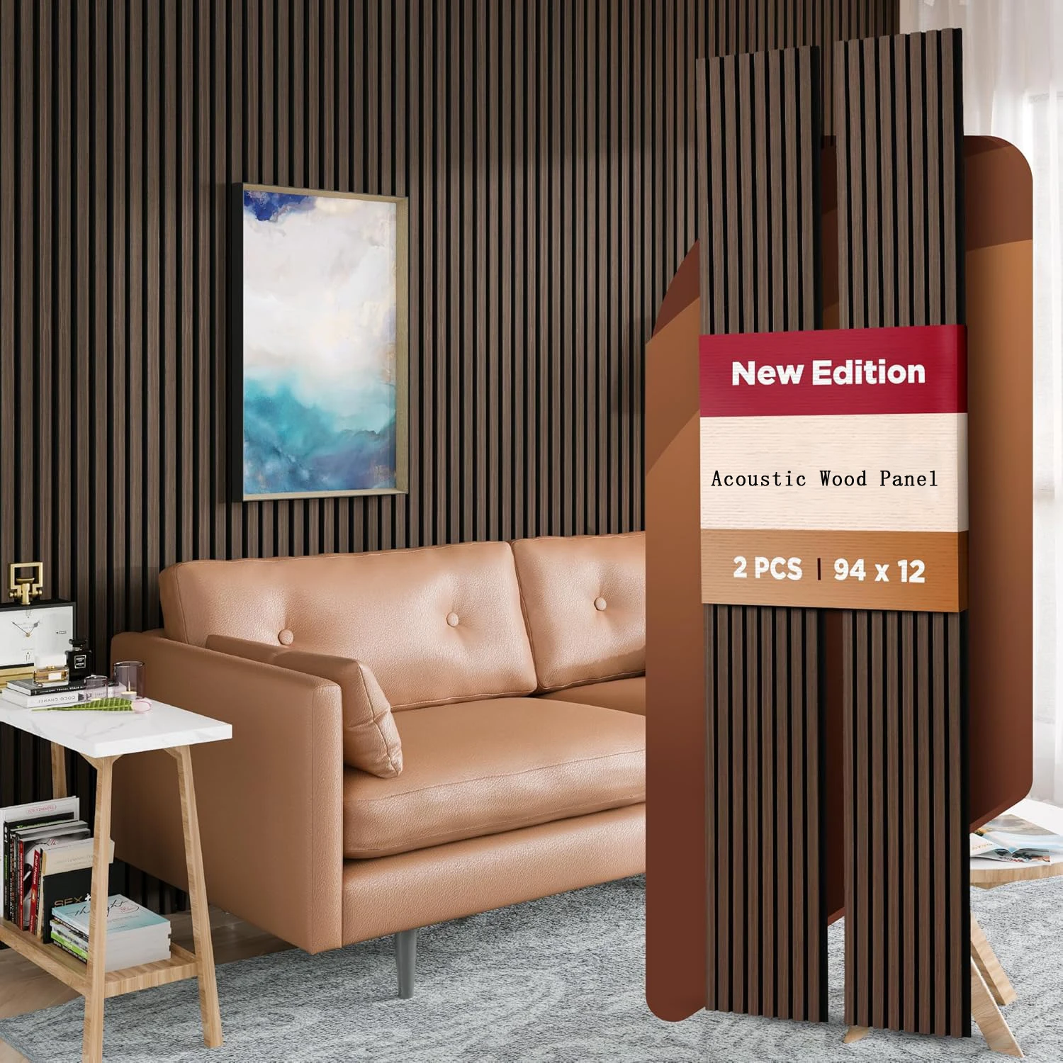 Deep Walnut Acoustic Slat Wood Panels Modern Sound-Absorbing Panels for Living Room Soundproof Panels