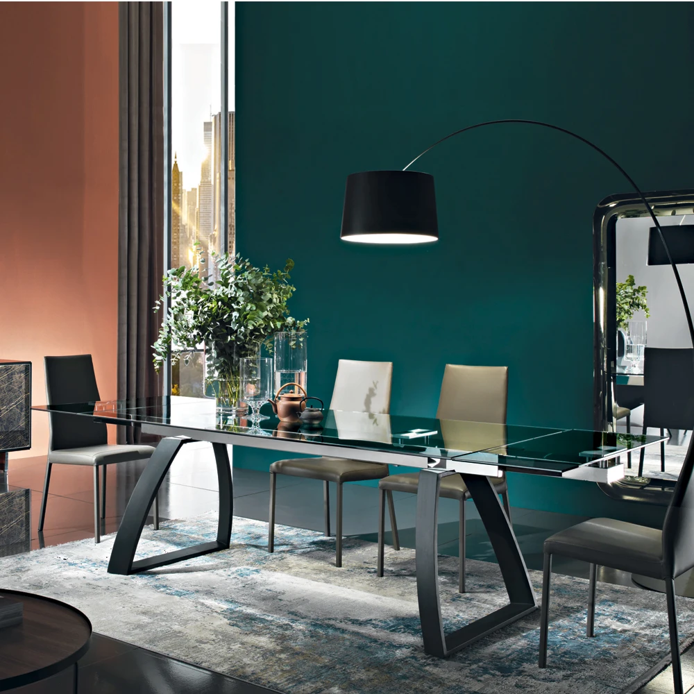 Made In Italy High Quality Dining Table With Extendable Glass Top For Dining Room And Kitchen