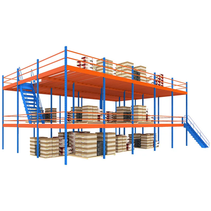 Industrial Metal Attic Storage Racks Mezzanine Floor Shelving with Staircase Steel Platform Flooring for Warehouse Racking