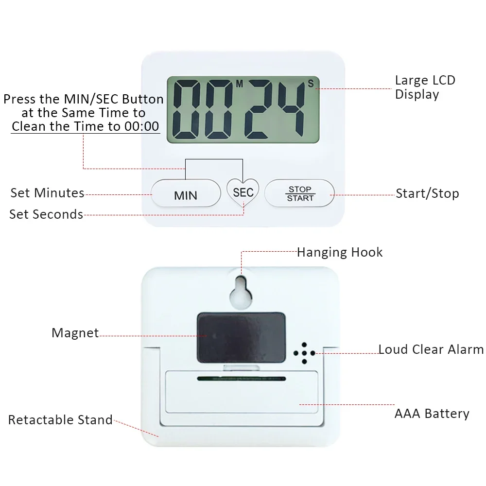 Heart Shaped Timer Kitchen Alarm Study Time Management Electronic Lcd Display Countdown Timer for Hotel Barbershop, Cooking