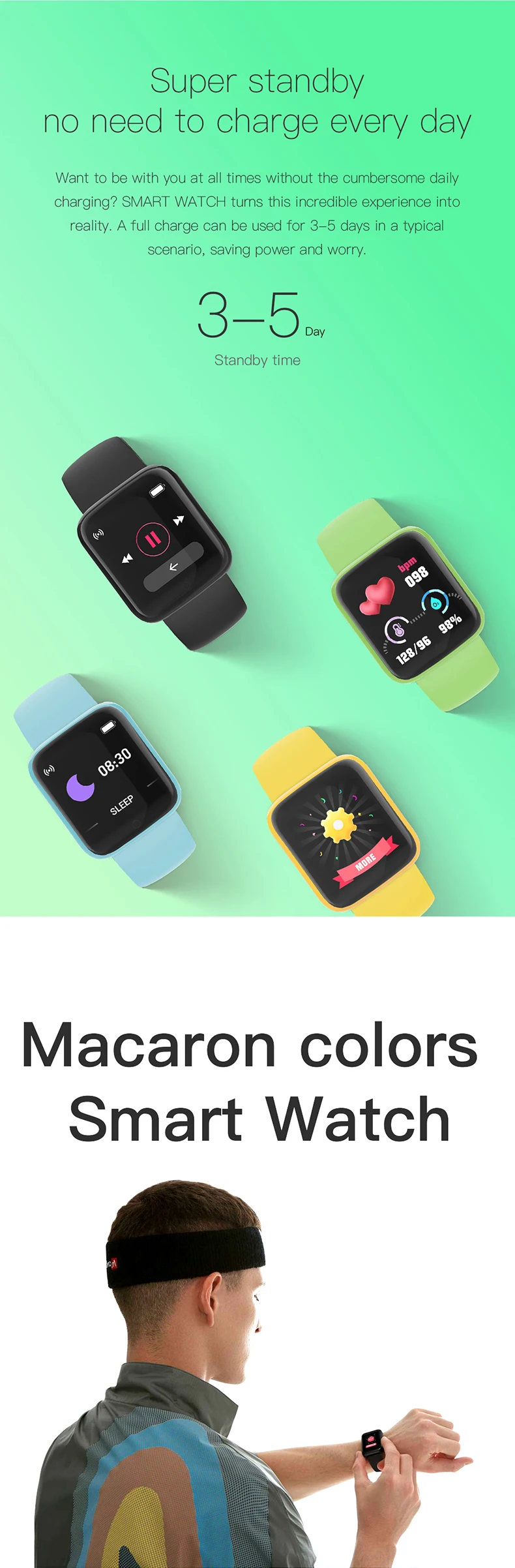 Waterproof Y68 Smartwatch Sport Fitness Tracker Smart Bracelet Blood