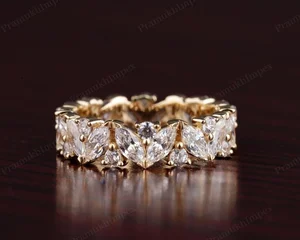 Marquise Cut Lab Grown Diamond 2.80CTW Bezel Setting IGI Certified 10K Yellow Gold Wedding Band Ring