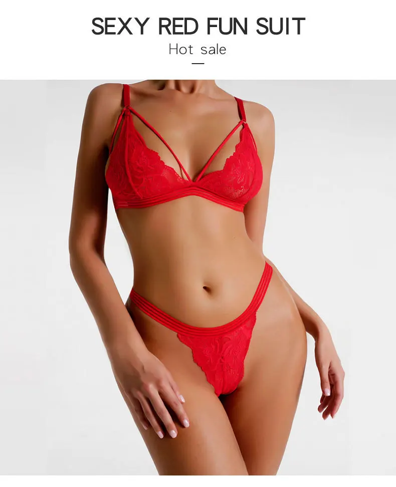 Two Piece Sexy Bra & Briefs Set Thin 3/4 Cup Push Up No Rims Bra Set