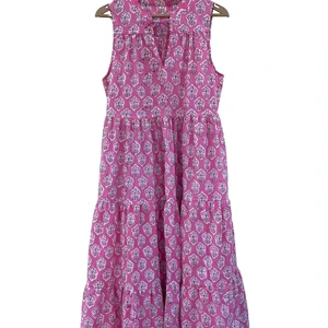 Women Cotton Summer Dress Hand Block Print Cotton Dress V-neck Sleeveless Long Maxi Dress Knitted Fabric For Summer/Spring